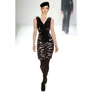 Temperly London Circa 2006 Runway Silk Cocktail Dress Black Multi Size 10